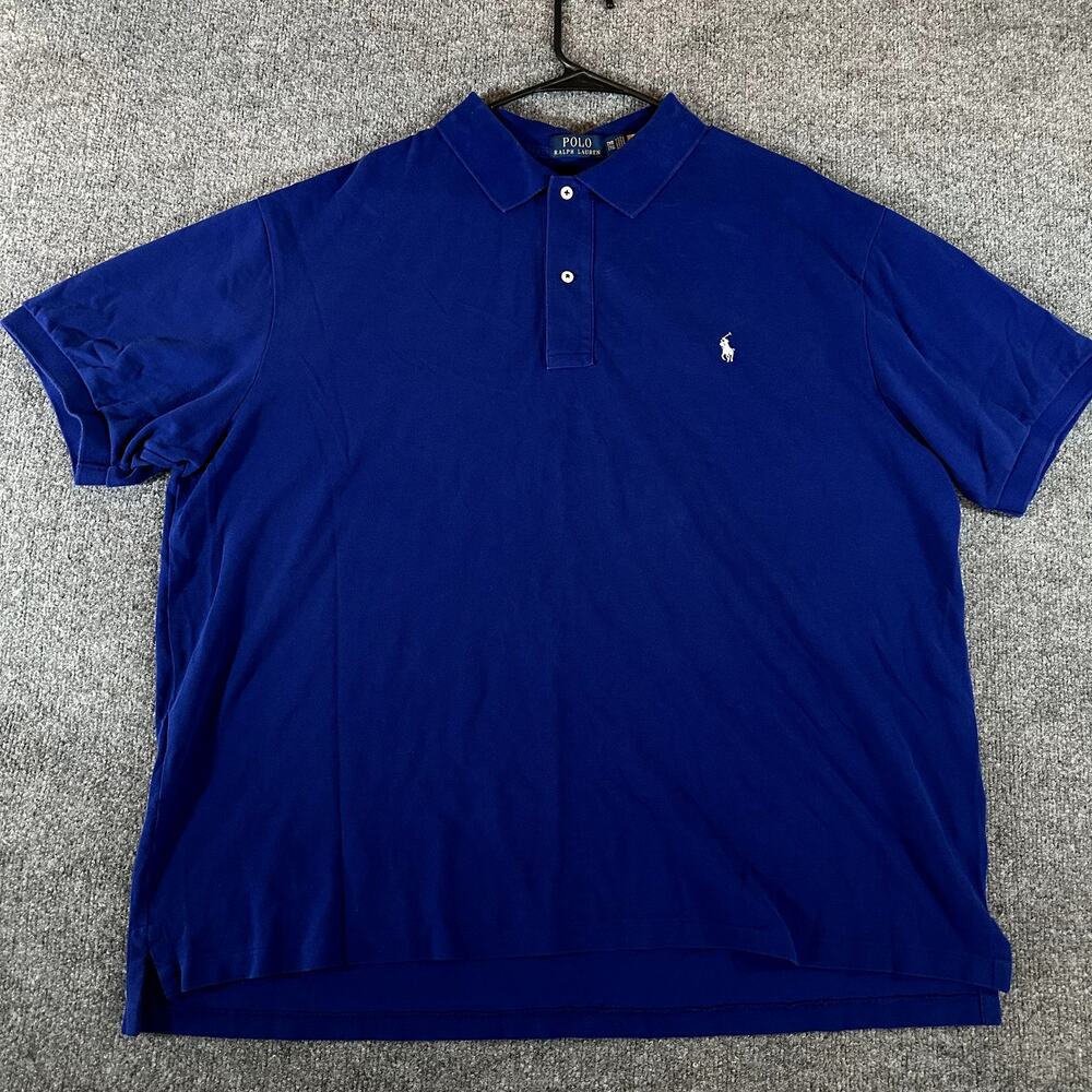 Polo Ralph Lauren Mens 2XB Blue Mesh Polo Shirt White Pony Big & Tall Cotton